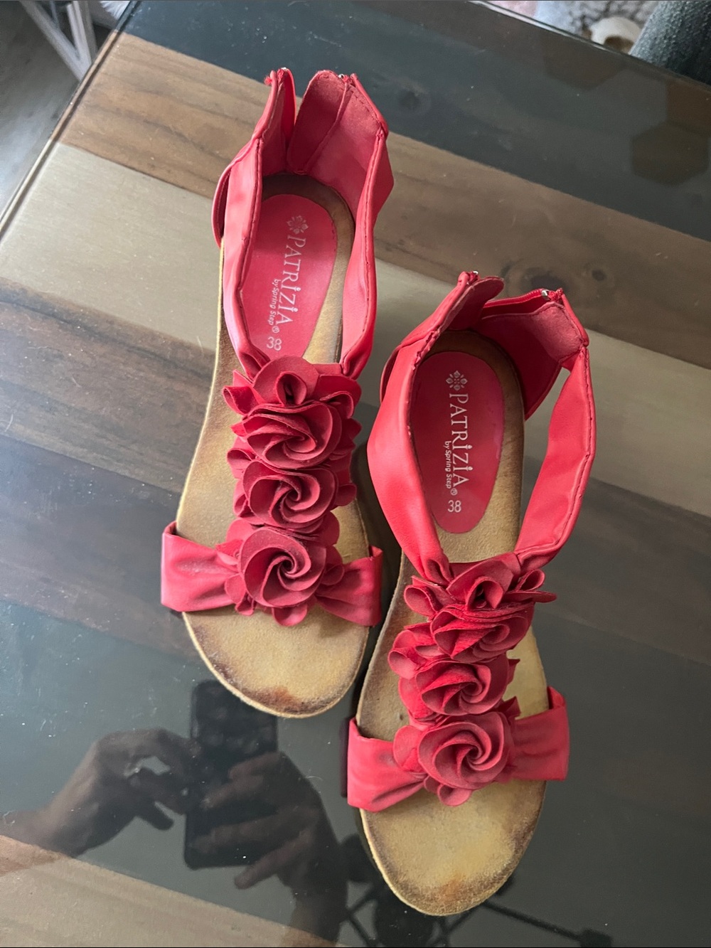 Patrizia Red Floral T-Strap Sandals for Women